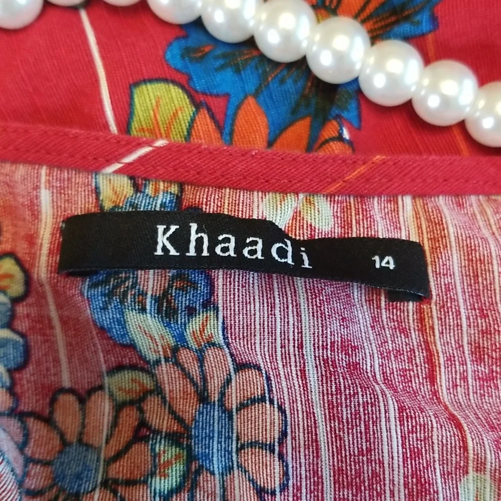 Khaadi Womens Red Blue Green Pleated Flowy Long Sleeve Top Size 14 - Picture 12 of 12